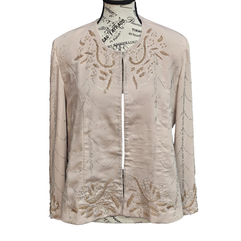 Vtg Zara Evening Jacket Women 52 L/XL Pink Beaded Gold Sequin Coquette Rare READ